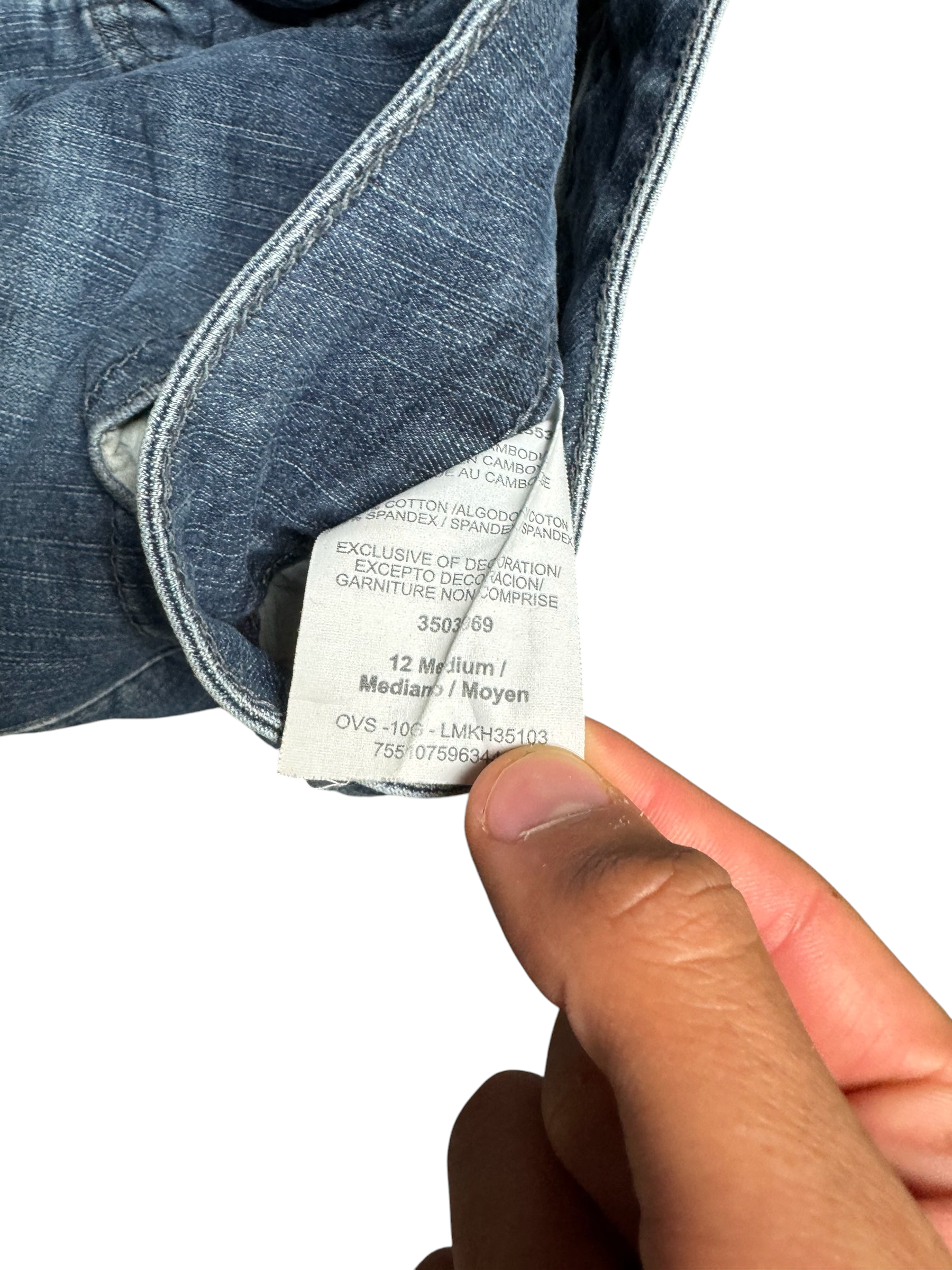 NinetyThree Lee Slender Secret denim jeans size 12 medium care label detail showing fabric composition and sizing