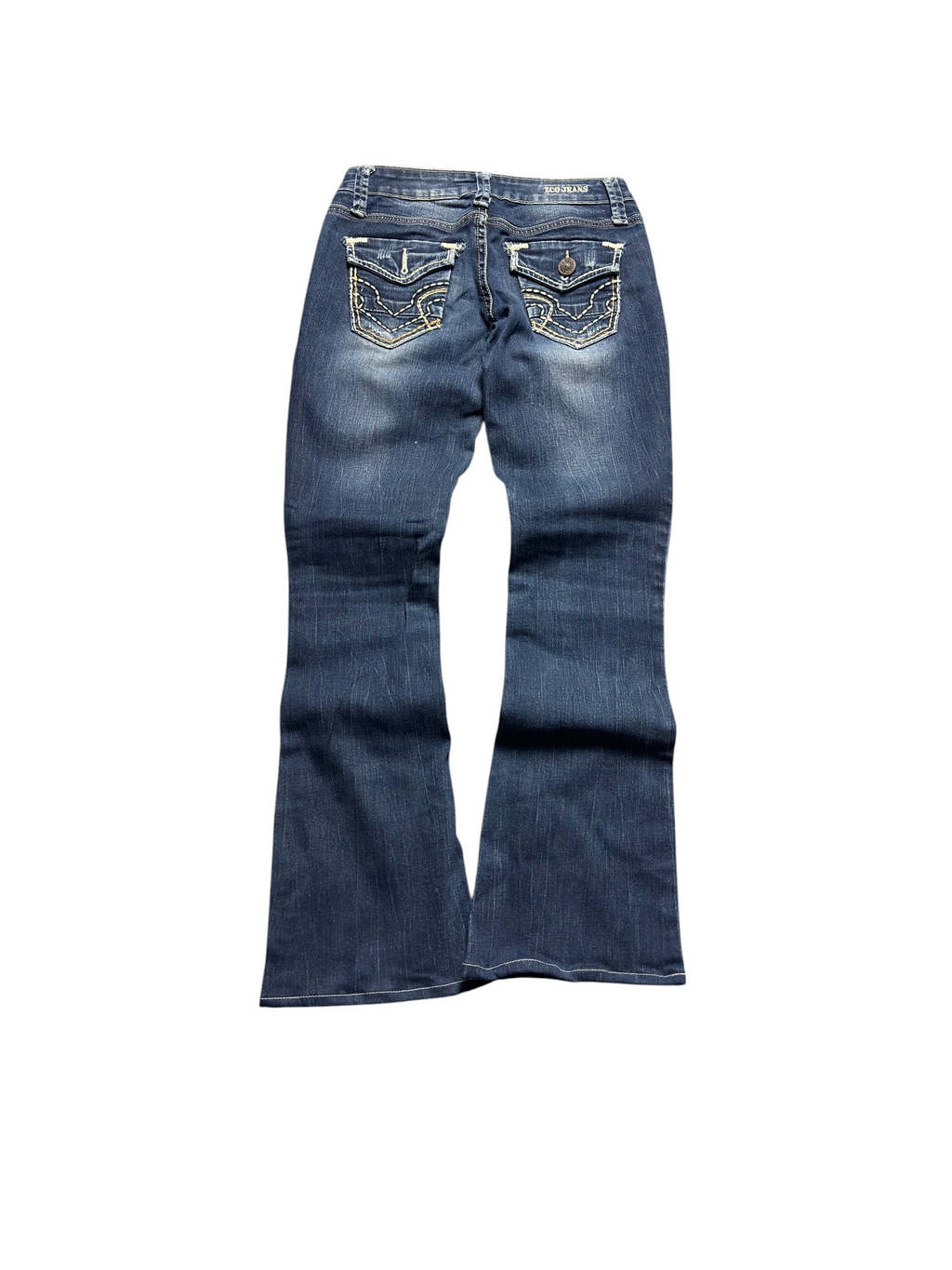 NinetyThree Zco JEANS dark wash bootcut denim pants with contrast stitching and button-flap back pockets